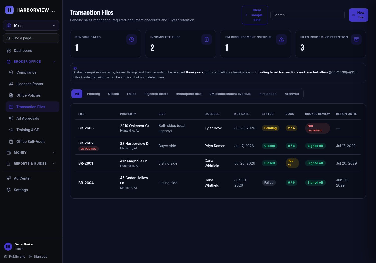 Transaction files that close themselves out